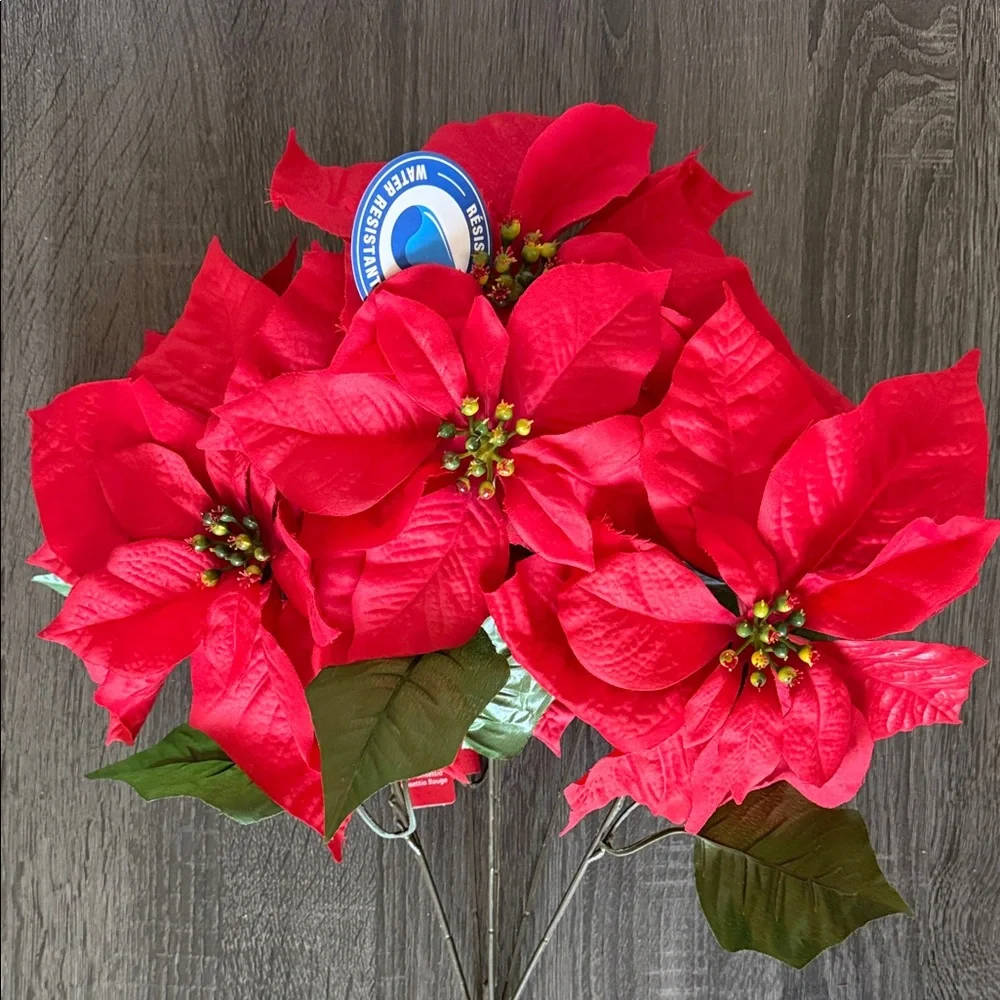 Red Poinsettia Holiday Stem